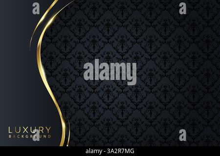 Abstract modern luxury black vintage background vector dark layers with shadow and curved golden strips Stock Vector