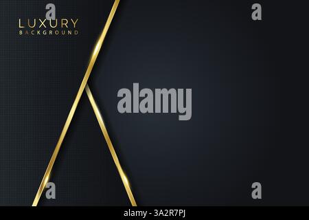 Abstract modern luxury background vector dark dotted layers with shadow and golden strips Stock Vector