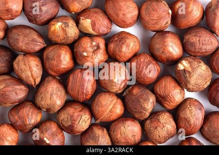 Hazelnuts background. Close up of hazelnuts on white background Stock Photo