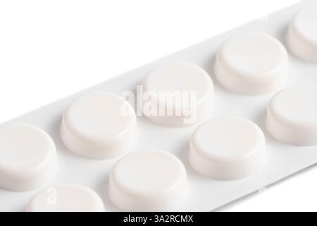 White pills in blister pack isolated on white background Stock Photo
