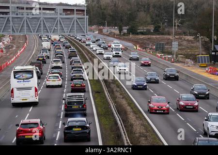 EMBARGOED TO 0001 WEDNESDAY OCTOBER 09 File photo dated 23/12/23 of slow moving traffic on the M42 close to Birmingham, as drivers have rated the M42 as England's worst motorway thanks to it having reduced speed limits "for no apparent reason" and the combination of "roadworks, potholes and delays". The 40-mile-long motorway, which connects Birmingham with locations including Nottingham, Solihull, Tamworth and Redditch, was ranked last in a survey of more than 9,166 road users conducted by watchdog Transport Focus. Issue date: Wednesday October 9, 2024. Stock Photo