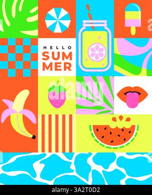 Summer bright geometric tile banner. Stock Vector
