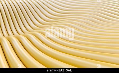 Yellow plastic coated cables tightly coiled, showcasing a symmetrical and colorful pattern, wallpaper or background Stock Photo