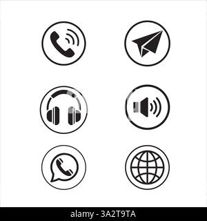 "Communication Icons Set: Call, Message, Volume, Headphones, Globe, Audio" Stock Vector