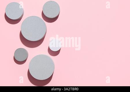 Set of round building blocks on pink background Stock Photo