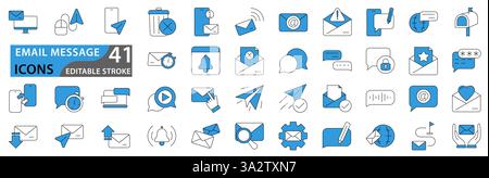 Email Message icons. email icon set. Message icon set. icon set related to email and message. vector illustration. editable stroke. Stock Vector
