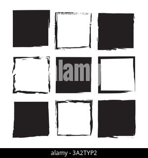 Distressed frame grid. Black white squares. Vector texture illustration. Grunge design elements. Stock Vector