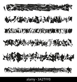 Chaotic line sequence. Distorted abstract pattern. Random shape texture. Black white contrast. Stock Vector