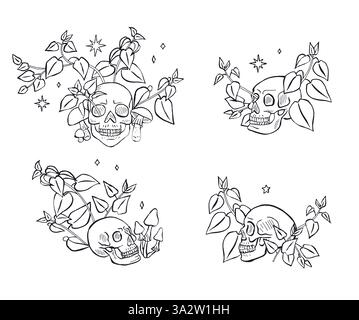 Hand drawn sketchy human skulls set isolated on white background Stock ...