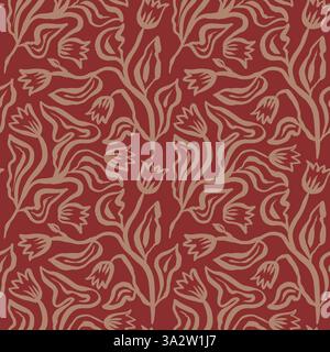 Brush strokes inky flowers brown seamless pattern Stock Vector