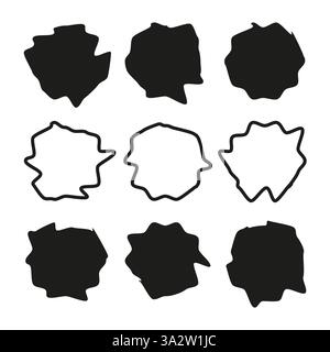 Abstract ink blots. Messy hand drawn. Black white elements. Organic rough shapes. Stock Vector