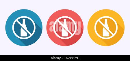 Alcohol free icon design illustration, No alcohol sign symbol in shadow button design Stock Vector