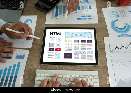 A creative person works on web design  to build responsive websites and digital applications. Website designer Creative planning application developer Stock Photo