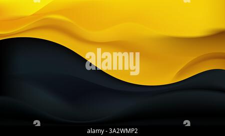vibrant abstract background featuring fluid dynamic waves in bright yellow and deep black, creating a bold contrast and sense of movement, perfect for Stock Vector