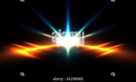 vibrant abstract artwork featuring a central white light surrounded by radiating blue and orange lines on a black background. modern design, technolog Stock Vector