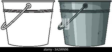 Two metal buckets, one colored, one outlined Stock Vector