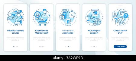 Quality of medical services blue onboarding mobile app screen Stock Vector