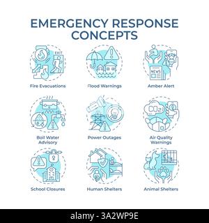 Emergency responses soft blue concept icons Stock Vector