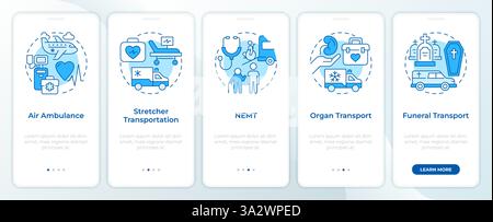 Medical transportation services blue onboarding mobile app screen Stock Vector