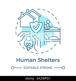 Human shelters soft blue concept icon Stock Vector