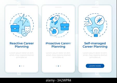 Career planning types blue onboarding mobile app screen Stock Vector