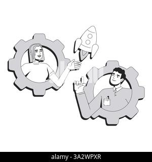 Launching startup line conceptual illustration Stock Vector
