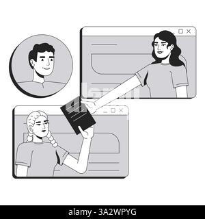 Remote work line conceptual illustration Stock Vector