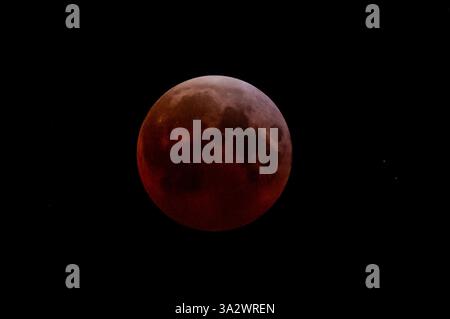 Toronto, Canada. 14th Mar, 2025. A total lunar eclipse blood moon as seen in the southern sky in Toronto on the early morning of March 14, 2025. Credit: EXImages/Ģ����ý Live News Stock Photo