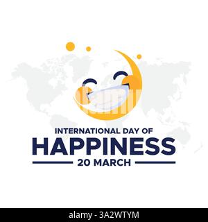 International Day of Happiness, World Happiness Day Celebration Illustration with Smiling Face Expression Yellow for Web Banner Stock Vector