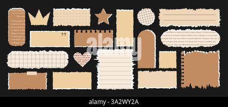 Set of Jagged Rectangle shapes. Retro Tattered frame or text box with jagged edges. Textured grunge element bundle for collage, banner, sticker Stock Vector