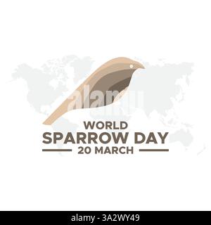 World Sparrow Day, held on 20 March. Vector illustration of the date of sparrows. Cute sparrow card for sparrow day. World Sparrow Day. Stock Vector