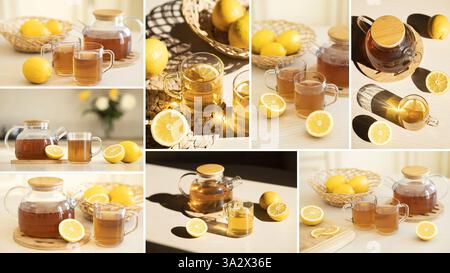 Banners set of citrus fruits and alcohol drinks. Fresh organic juicy fruit - mandarin, lemon, grapefruit.  Stock Photo