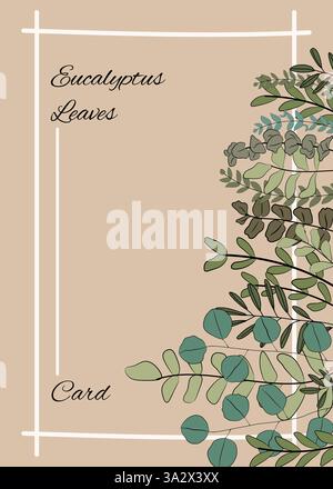 Card template organic hand drawn eucalyptus leaves art design Stock Vector