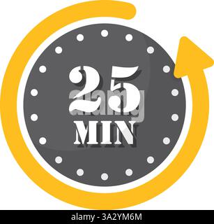 25 minutes on stopwatch icon in flat style. Clock face timer vector illustration on isolated background. Countdown sign business concept. Stock Vector