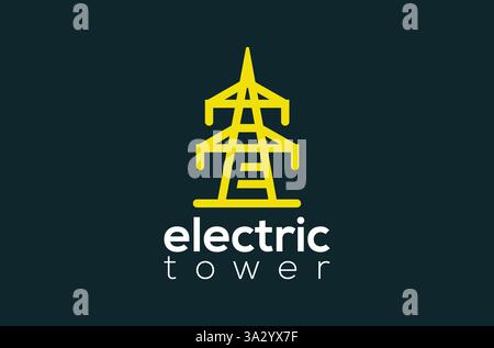 Letter E Electric Transmission Tower Logo Design, high voltage electric tower logo, power line logo system, electricity pole logo, Energy pylon logo Stock Vector