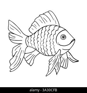 Gold Fish hand-drawn Isolated on White Background. Ocean, sea fish. Stock Vector
