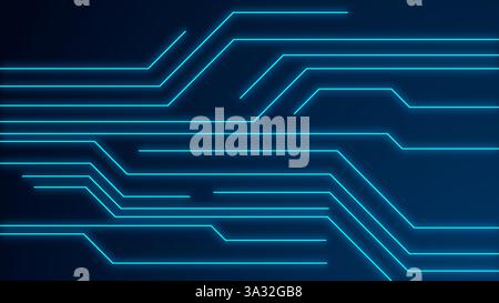Technologic futuristic Circuit Patterns Rendered in Bright Neon Blue Against a Dark Background Stock Photo
