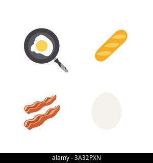 breakfast egg bread fried eggs bacon emoji symbol sign icon vector illustration Stock Vector