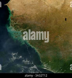 June 13, 2014 - ..Ivory Coast (Cte d?Ivoire). The west-central Africa fire season was underway, and widespread as biomass burning (red dots) appears in this true-colour Moderate Resolution Imaging Spectroradiometer (MODIS) image from the Aqua satellite captured on January 3, 2003..A God's-Eye View of The World Cup Countries..It's not all rocket ships - NASA boffins have created an amazing gallery of images of countries in the 2014 FIFA World Cup.....The stunning views represent all 32 nations participating in the competition, ranging from the other-worldly desert 'star dunes' of Algeria to Uru Stock Photo