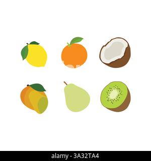 lemon coconut kiwi tangerine mango pear emoji symbol sign icon vector illustration Stock Vector
