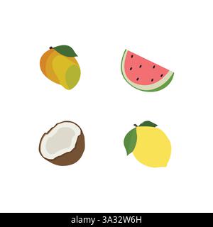 mango watermelon coconut lemon emoji symbol sign icon vector illustration Stock Vector