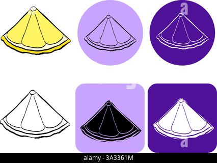 Lemon slice single logo object isolated vector illustration in graphic line ink design. Fresh summer fruit clipart on colored background. For logo, we Stock Vector