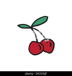 cherry hand drawn drawing vector doodle cute childish cartoon scribble illustration cherries Stock Vector