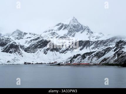 Grytviken from the sea Stock Photo