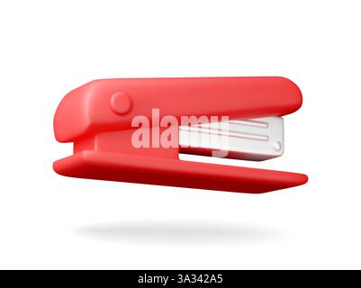 3D Red plastic stapler isolated on white. Stock Vector