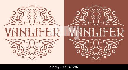 Vanlifer van life girl round badge sticker button boho vintage retro chic celestial sun aesthetic travel road trip lifestyle print women shirt design. Stock Vector