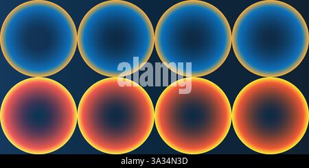 Abstract Partially Faded Spotted Pattern, Large Rows of Circular Gradient Shapes with Colors of Blue, Brown, Red and Orange  - Geometric Mosaic Textur Stock Vector