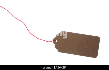 Blank tag with string isolated on white Stock Photo
