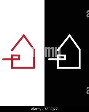 abstract lineart house logo, red house logo design Stock Vector