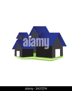 3d house logo, Blue house logo design vector Stock Vector